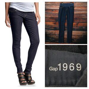 GAP 1969 Maternity Jeans 10 Long Always Skinny Dark Indigo Denim Stretch